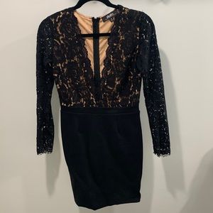 Lulu’s Lace V Plunge Black Dress